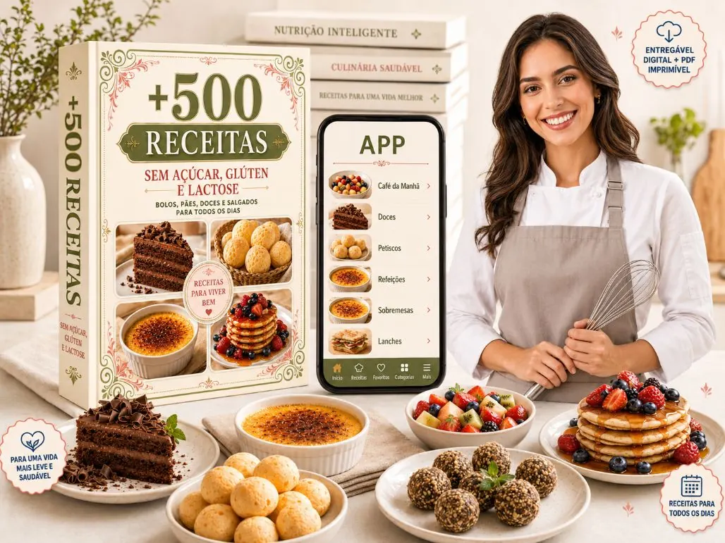 +500 Receitas Sem Açúcar, Sem Glúten e Sem Lactose
